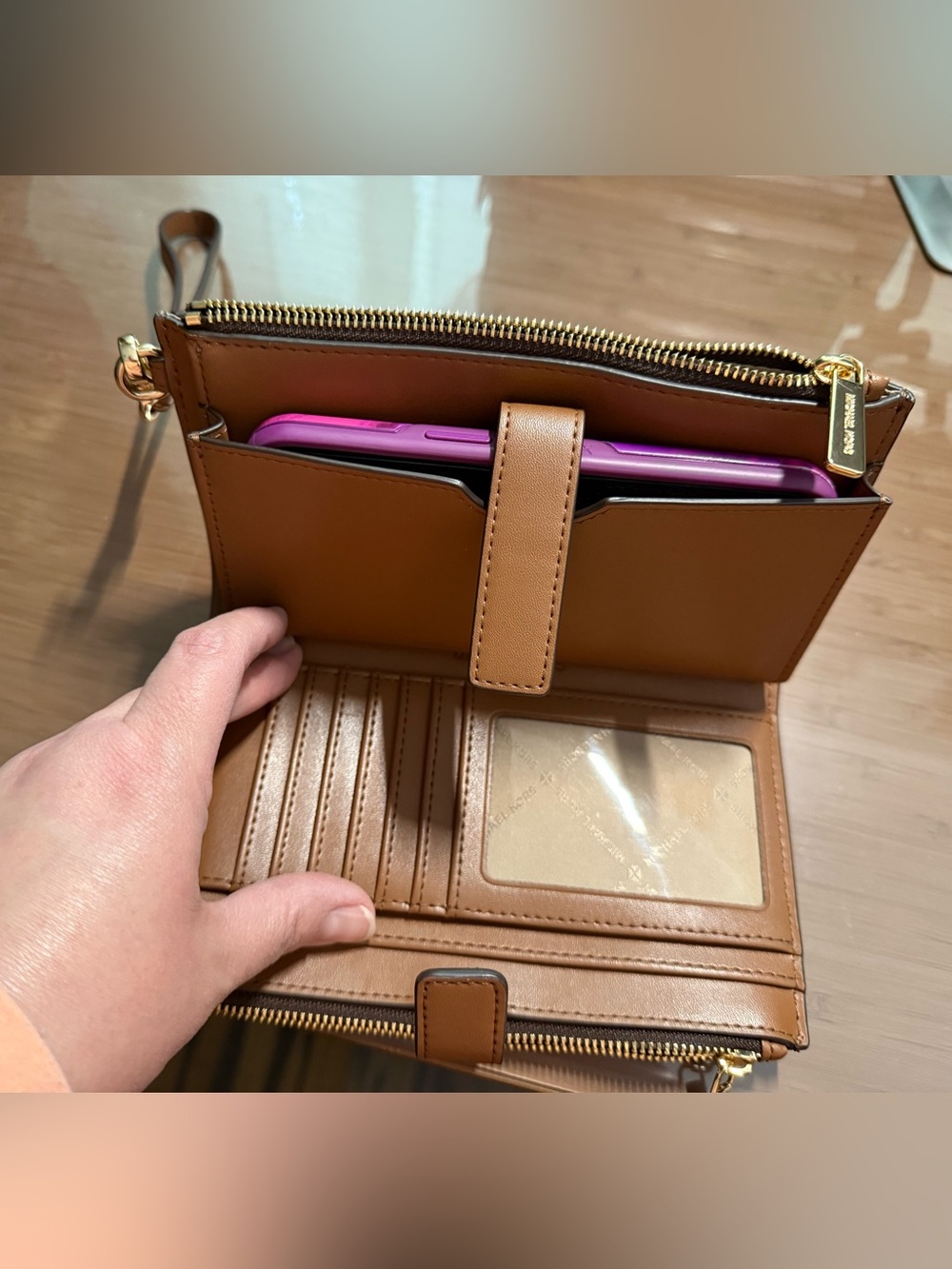 Michael Kors Brown Monogram Phone Wristlet Wallet with Gold Hardware - Picture 6 of 6